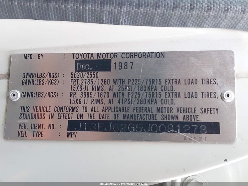 1988 Toyota Land Cruiser Fj62 Gx VIN: JT3FJ62G5J0081278 Lot: 43695572