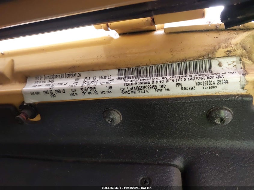 2000 Jeep Wrangler Sport VIN: 1J4FA49S5YP728459 Lot: 43695681