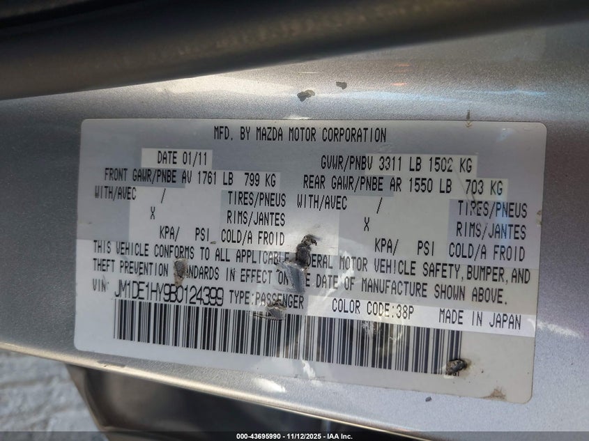 2011 Mazda Mazda2 Sport VIN: JM1DE1HY9B0124399 Lot: 43695990