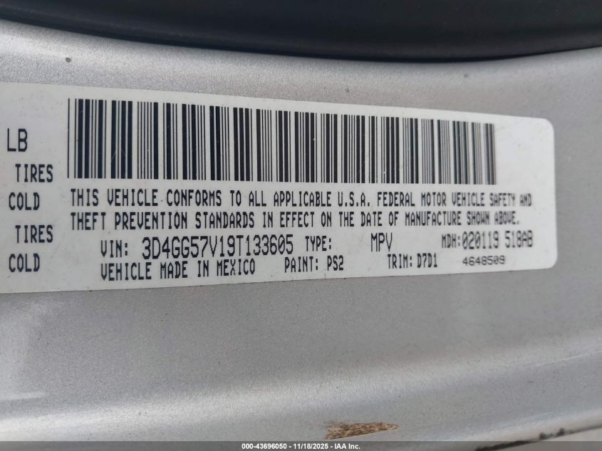 2009 Dodge Journey Sxt VIN: 3D4GG57V19T133605 Lot: 43696050