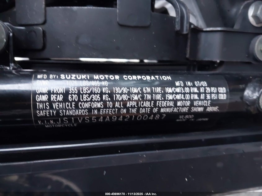 2004 Suzuki Vl800 VIN: JS1VS54A942100487 Lot: 43696170