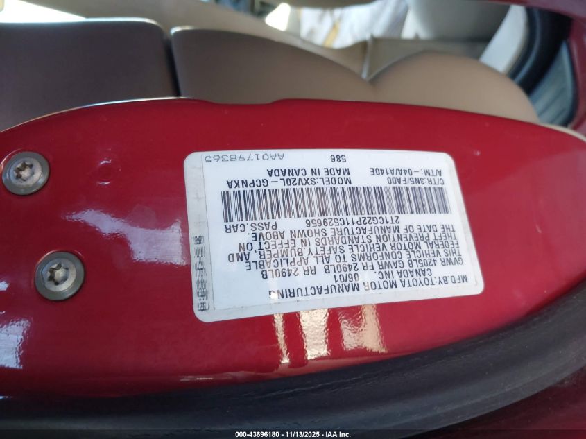 2001 Toyota Camry Solara Se VIN: 2T1CG22P11C529656 Lot: 43696180