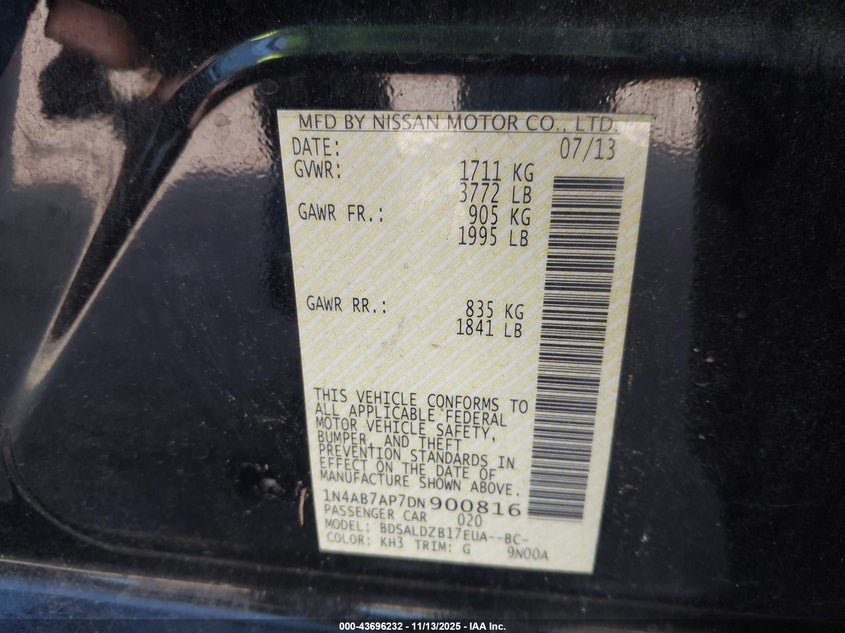 1N4AB7AP7DN900816 2013 NISSAN SENTRA photo no. 9