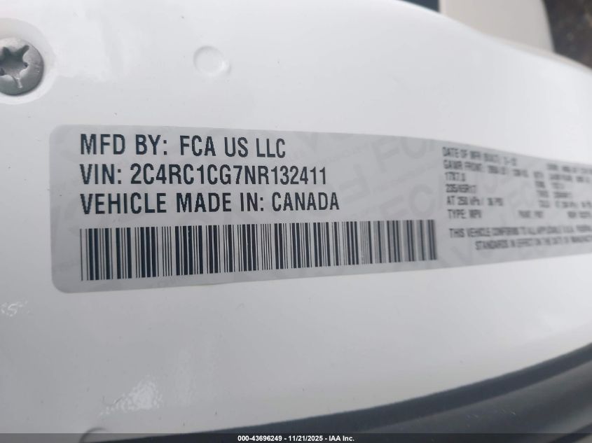 2022 Chrysler Voyager Lx VIN: 2C4RC1CG7NR132411 Lot: 43696249