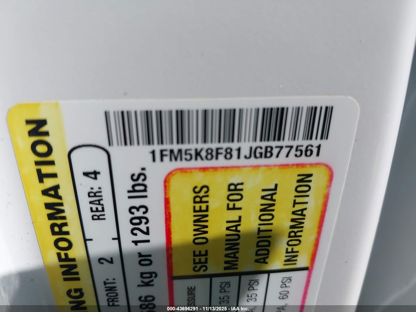 1FM5K8F81JGB77561 2018 FORD EXPLORER photo no. 9