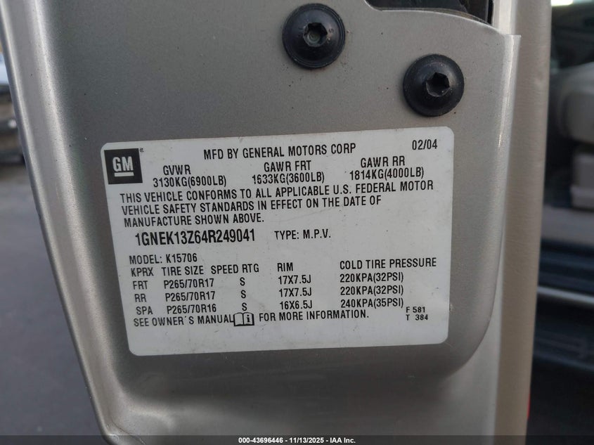 1GNEK13Z64R249041 2004 CHEVROLET TAHOE photo no. 9