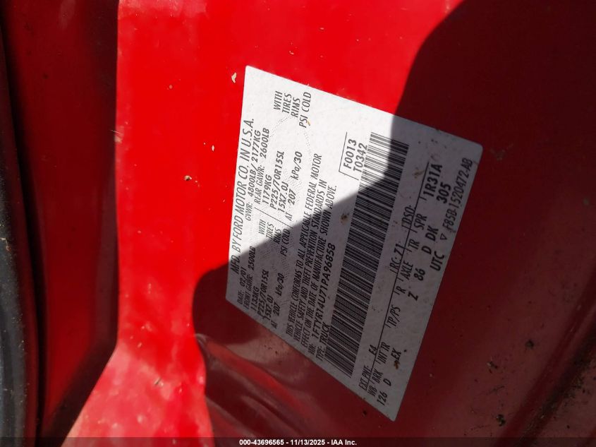 2001 Ford Ranger Edge/Xl/Xlt VIN: 1FTYR14U71PA96858 Lot: 43696565