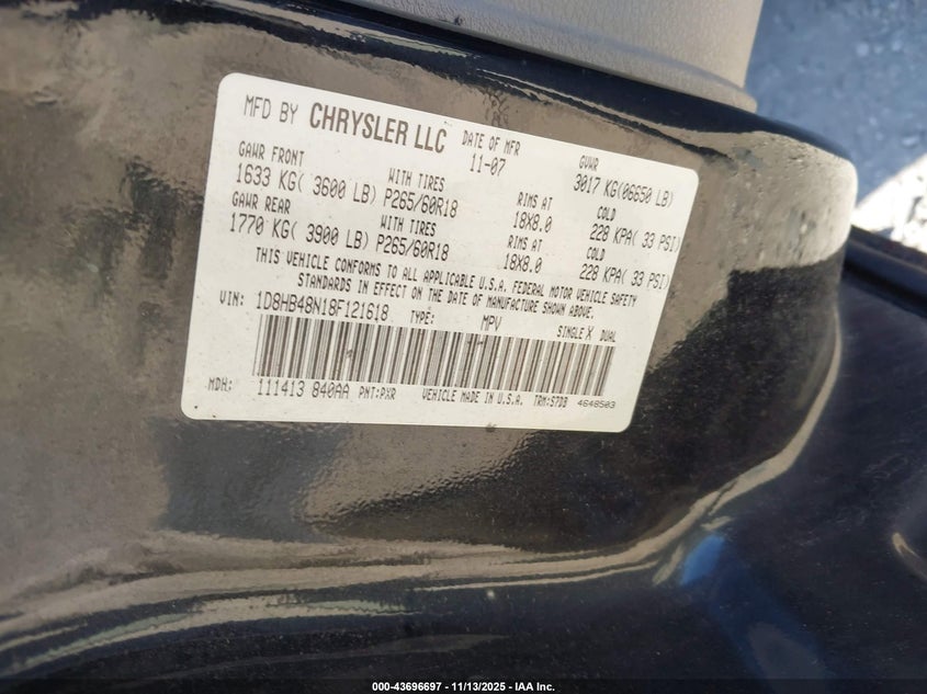 1D8HB48N18F121618 2008 DODGE DURANGO photo no. 9