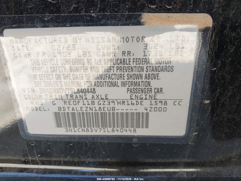 3N1CN8DV7SL840448 2025 NISSAN VERSA photo no. 9