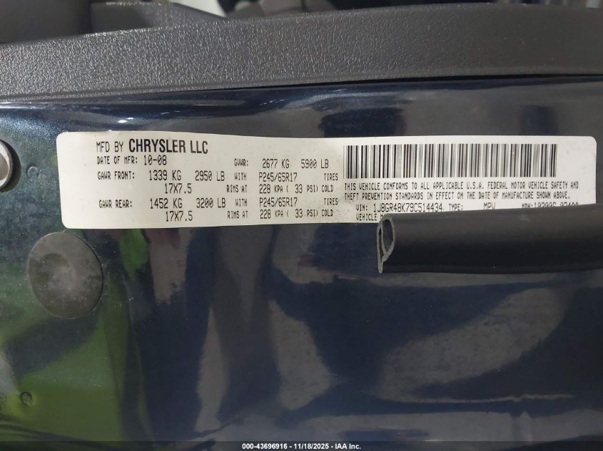 2009 Jeep Grand Cherokee Laredo VIN: 1J8GR48K79C514434 Lot: 43696916