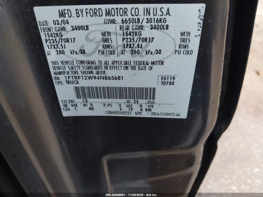 1FTRF12W94NB65681 2004 FORD F-150 photo no. 9