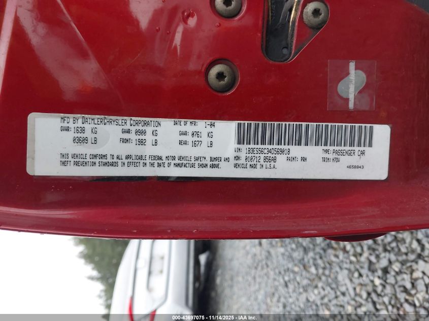 2004 Dodge Neon Sxt VIN: 1B3ES56C34D569018 Lot: 43697075