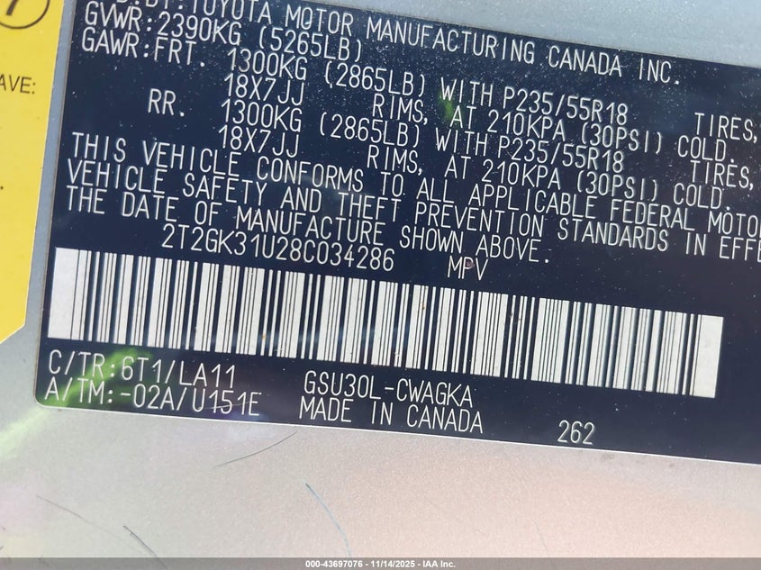 2008 Lexus Rx 350 VIN: 2T2GK31U28C034286 Lot: 43697076