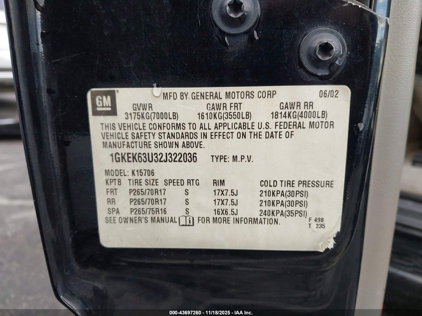 1GKEK63U32J322036 2002 GMC YUKON photo no. 9