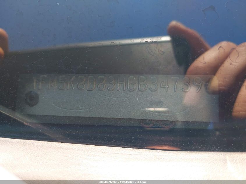 2017 Ford Explorer Xlt VIN: 1FM5K8D83HGB34739 Lot: 43697265