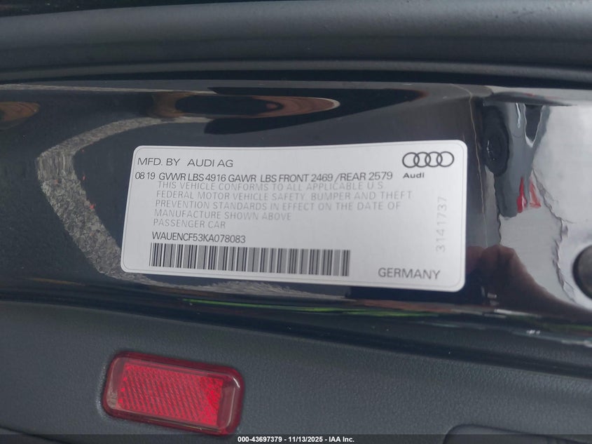 2019 Audi A5 45 Premium VIN: WAUENCF53KA078083 Lot: 43697379