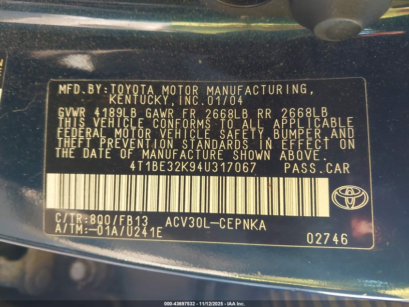4T1BE32K94U317067 2004 TOYOTA CAMRY photo no. 9