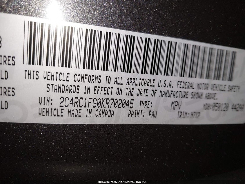 2019 Chrysler Pacifica Touring Plus VIN: 2C4RC1FG0KR702045 Lot: 43697575