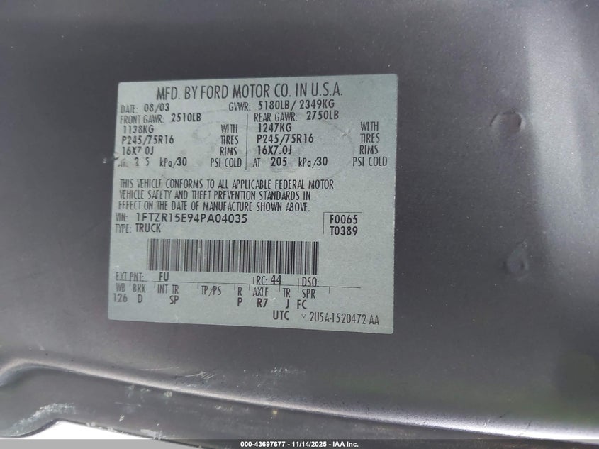 2004 Ford Ranger Xlt VIN: 1FTZR15E94PA04035 Lot: 43697677