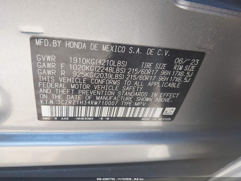 3CZRZ1H34RM710007 2024 HONDA HR-V photo no. 9