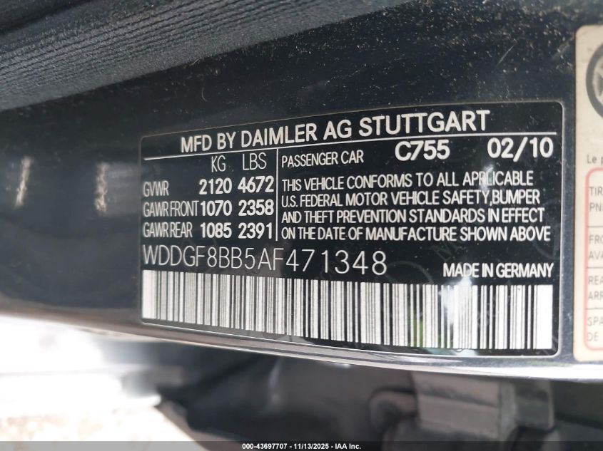 2010 Mercedes-Benz C 300 Luxury 4Matic/Sport 4Matic VIN: WDDGF8BB5AF471348 Lot: 43697707