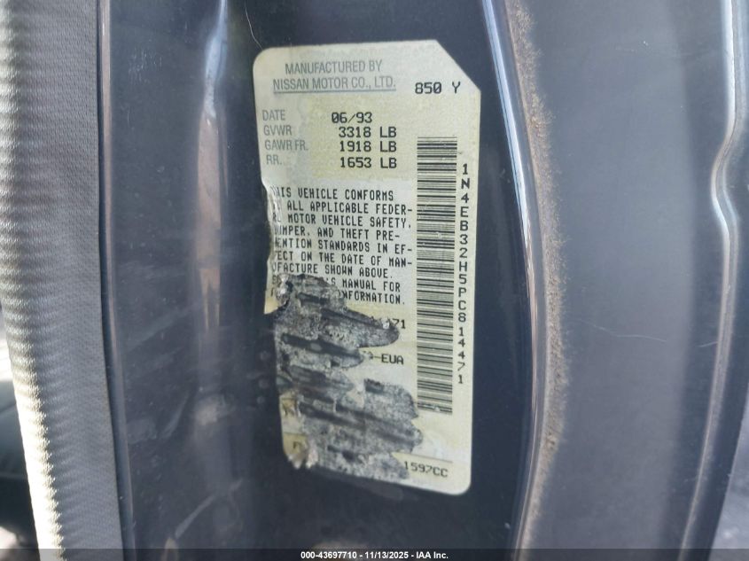 1993 Nissan Sentra E/Xe/Se VIN: 1N4EB32H5PC814471 Lot: 43697710