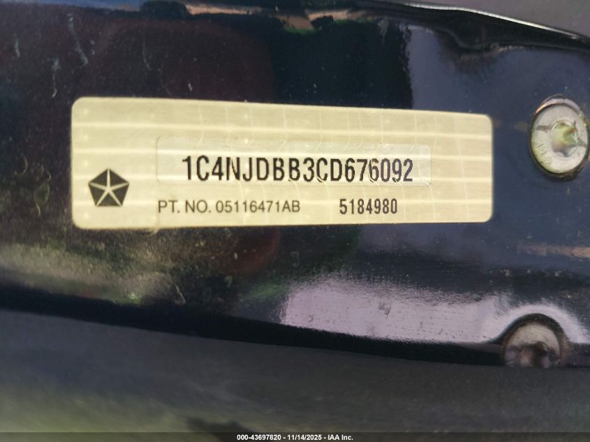 2012 Jeep Compass Sport VIN: 1C4NJDBB3CD676092 Lot: 43697820