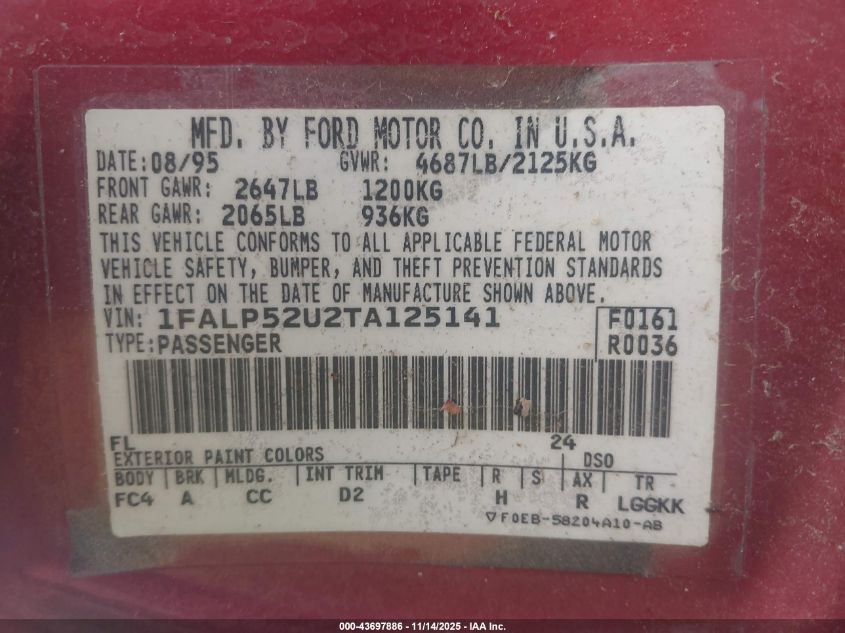 1FALP52U2TA125141 1996 FORD TAURUS photo no. 9