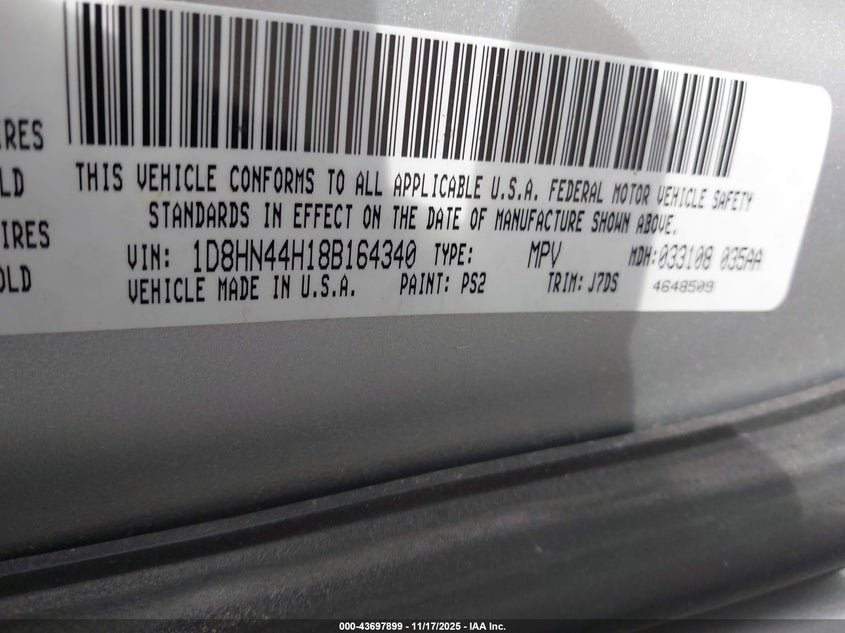 2008 Dodge Grand Caravan Se VIN: 1D8HN44H18B164340 Lot: 43697899