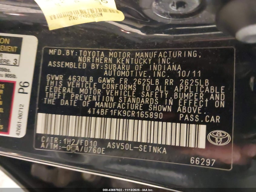 4T4BF1FK9CR165890 2012 TOYOTA CAMRY photo no. 9