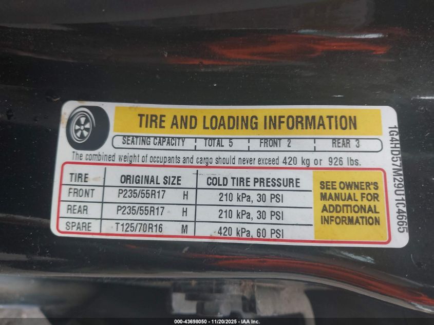 2009 Buick Lucerne Cxl VIN: 1G4HD57M29U104665 Lot: 43698050