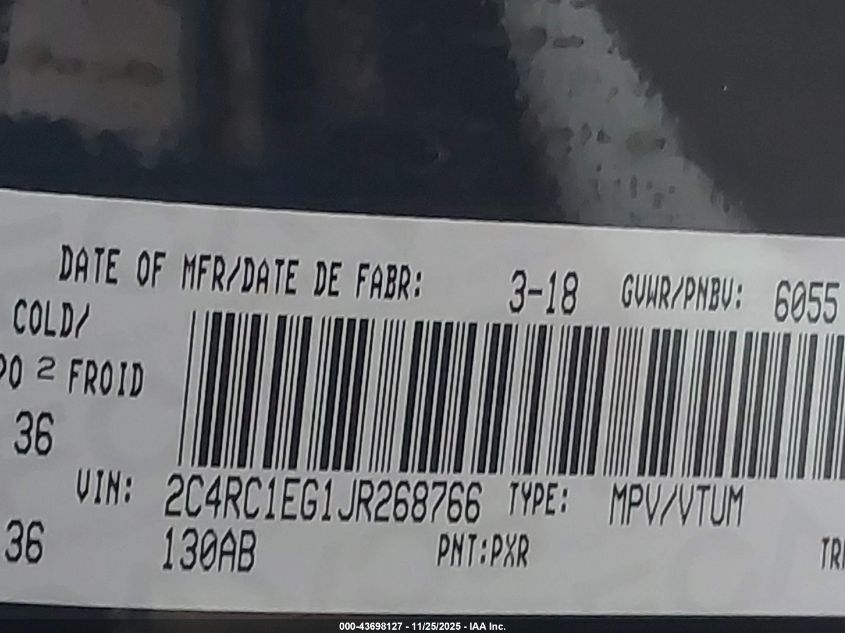 2018 Chrysler Pacifica Touring-L Plus VIN: 2C4RC1EG1JR268766 Lot: 43698127