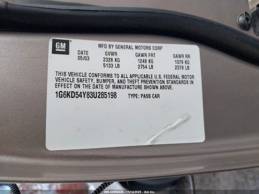 2003 Cadillac Deville Standard VIN: 1G6KD54Y83U285198 Lot: 43698428