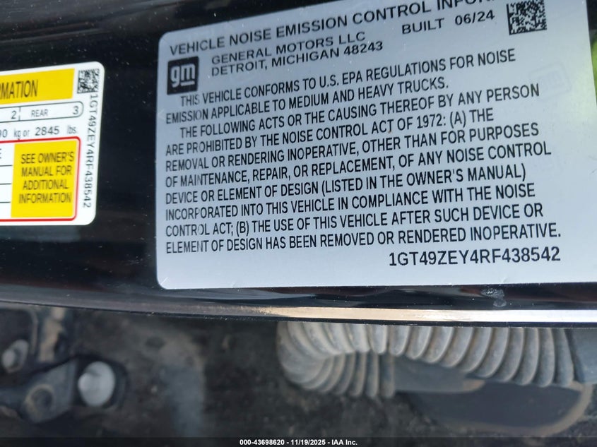 2024 GMC Sierra 2500Hd 4Wd Standard Bed At4X VIN: 1GT49ZEY4RF438542 Lot: 43698620