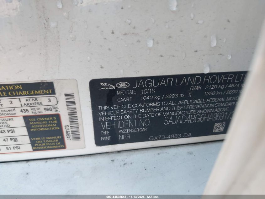 2017 Jaguar Xe 25T Premium VIN: SAJAD4BG6HA969173 Lot: 43698645