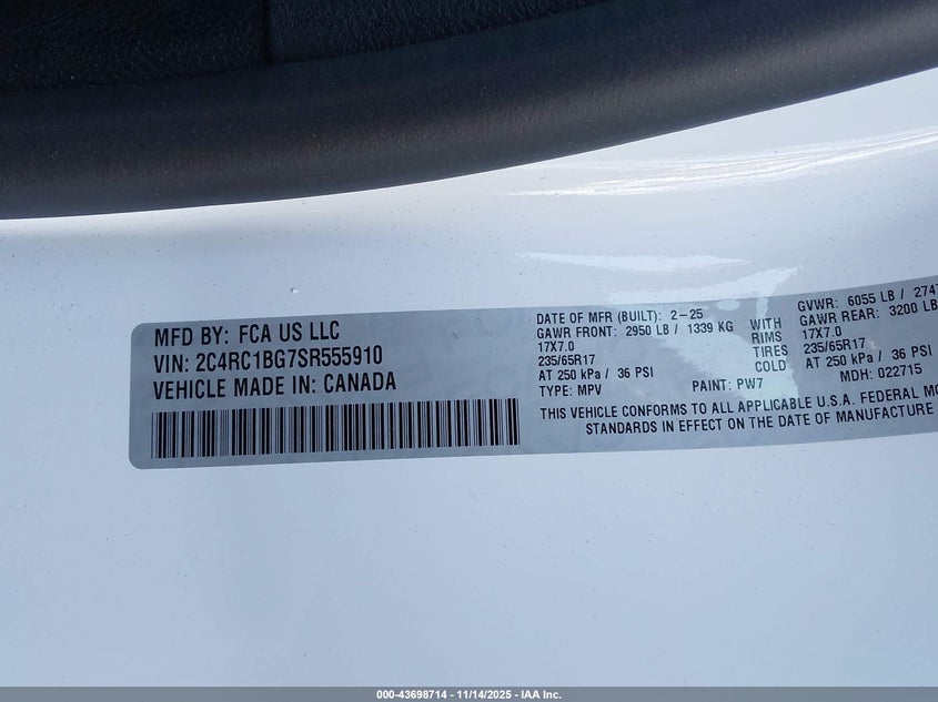 2C4RC1BG7SR555910 2025 CHRYSLER PACIFICA photo no. 9