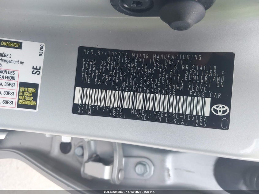5YFB4MDE7RP209829 2024 TOYOTA COROLLA photo no. 9