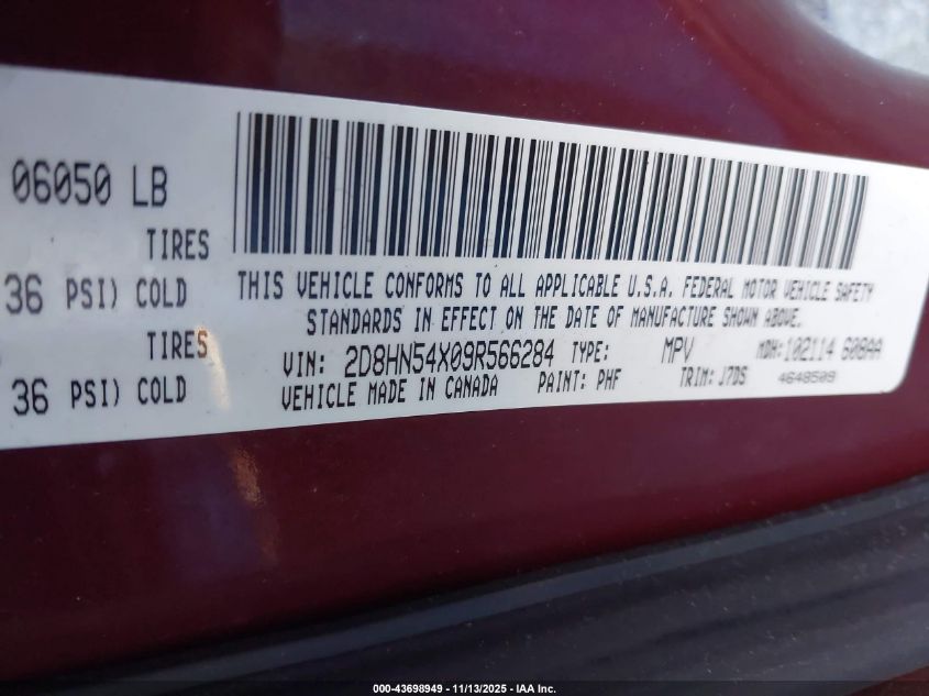 2009 Dodge Grand Caravan Sxt VIN: 2D8HN54X09R566284 Lot: 43698949