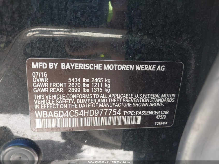 WBA6D4C54HD977754 2017 BMW 6ER photo no. 9