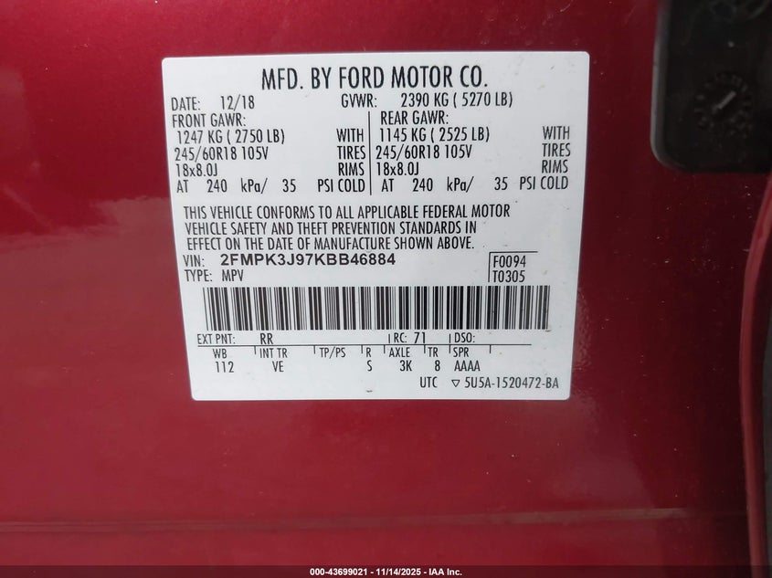 2019 FORD EDGE SEL - 2FMPK3J97KBB46884