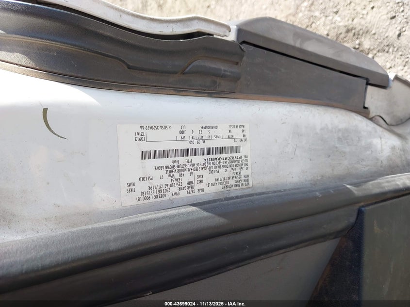 2019 Ford Transit-250 VIN: 1FTYR2CM7KKA69374 Lot: 43699024