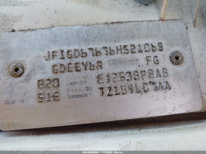 2006 Subaru Impreza 2.5I VIN: JF1GD67676H521068 Lot: 43699058