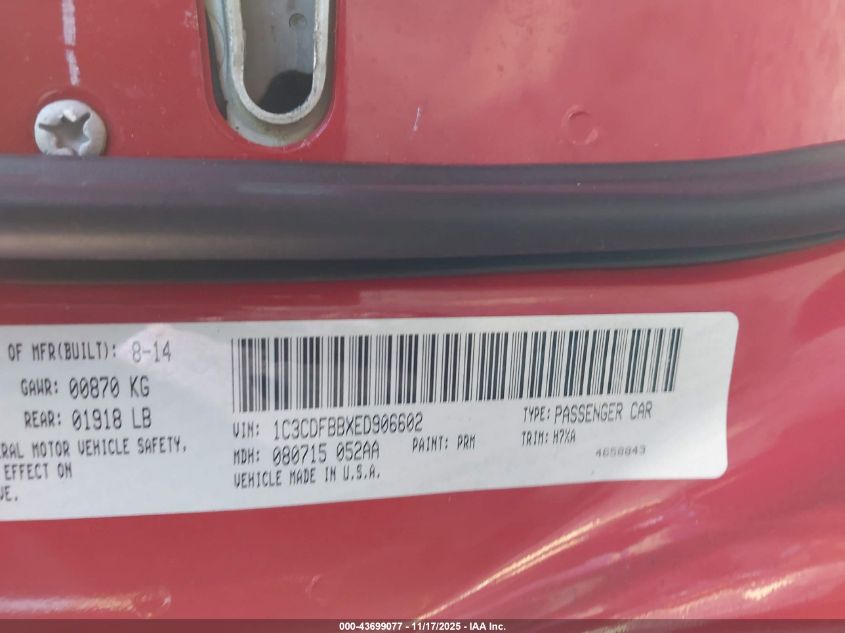 2014 Dodge Dart Sxt VIN: 1C3CDFBBXED906602 Lot: 43699077