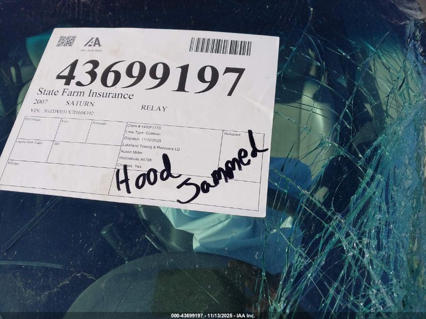 2007 Saturn Relay 2 VIN: 5GZDV031X7D108392 Lot: 43699197