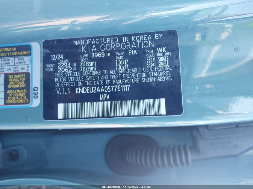 2025 Kia Seltos S VIN: KNDEU2AA0S7761117 Lot: 43699330