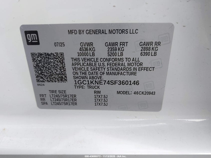 2025 CHEVROLET SILVERADO 2500HD 4WD  LONG BED LT - 1GC1KNE74SF360146