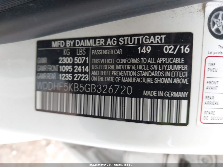 2016 Mercedes-Benz E 350 VIN: WDDHF5KB5GB326720 Lot: 43699395