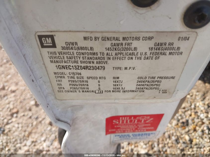 2004 Chevrolet Tahoe Ls VIN: 1GNEC13Z04R230479 Lot: 43699396