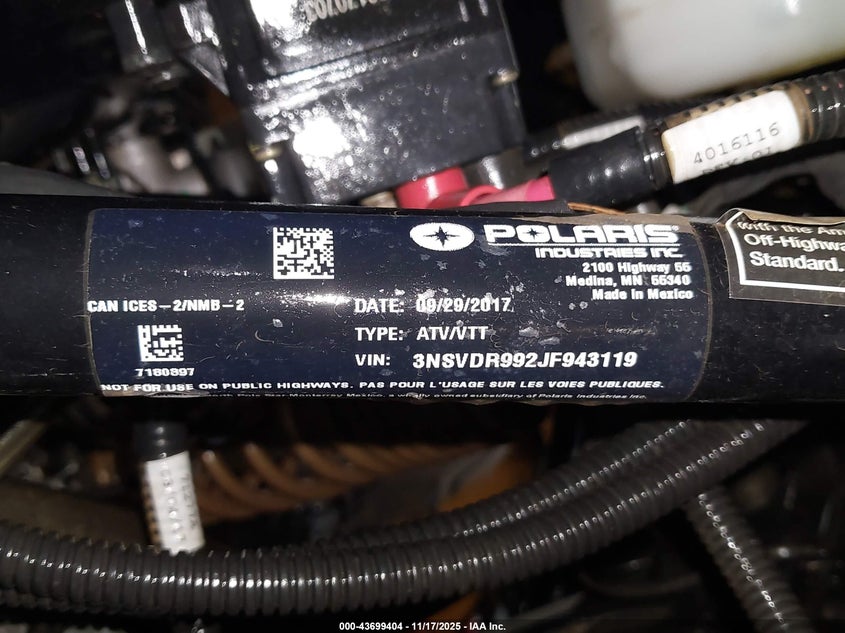 2018 Polaris Rzr Xp 1000 Eps VIN: 3NSVDR992JF943119 Lot: 43699404