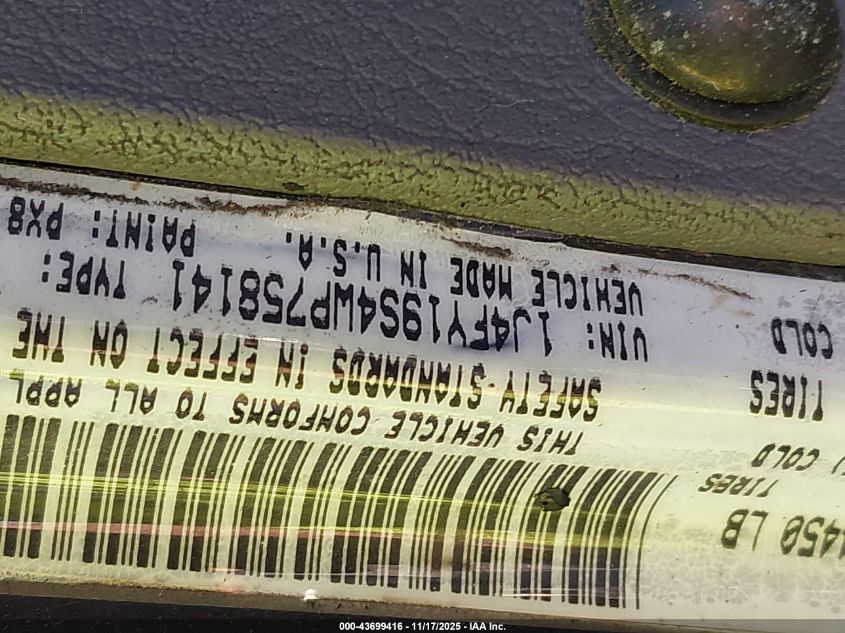 1998 Jeep Wrangler Sport VIN: 1J4FY19S4WP758141 Lot: 43699416